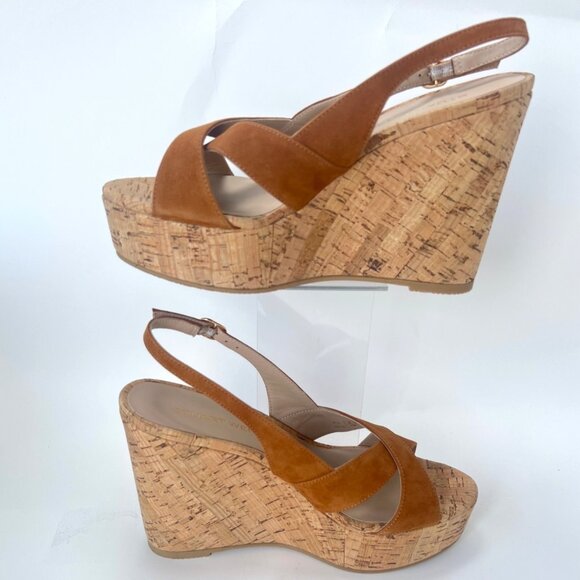 Stuart Weitzman Dayna Suede Sandals Slingback Wedge Hazel Shoes Size 38 US7.5B - Picture 1 of 13